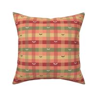 kitchen plaid with leaves on coral - small scale