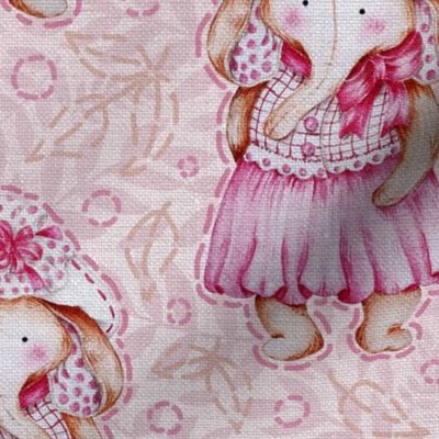 Cute Elephant Tilda - Cute, Cuter, Cutest Kids Sheets - Watercolor Hand Drawn - Linen Texture - Trending Color - Pink