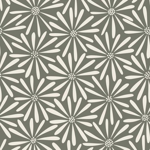 hand drawn flowers - creamy white_ limed ash green - fun floral