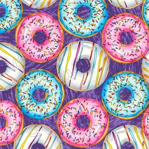Watercolor Giant Donuts on Purple