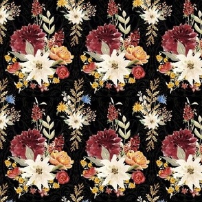 3" Elegant Vintage Fall Flowers and Autumn Foliage in Black by Audrey Jeanne