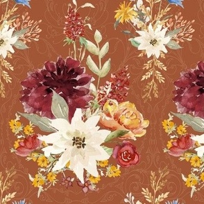 6" Elegant Vintage Fall Flowers and Autumn Foliage in Rust by Audrey Jeanne