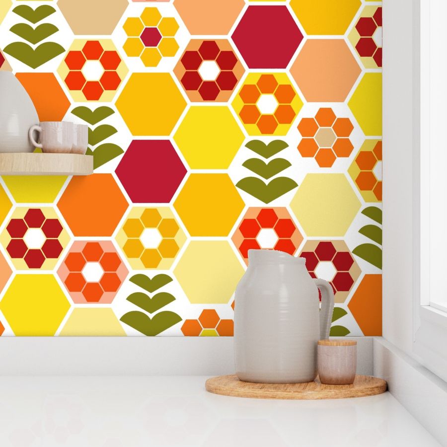 honeycomb flowers wallpaper scale Wallpaper | Spoonflower