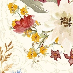 14" Elegant Vintage Fall Flowers and Autumn Foliage in Ivory by Audrey Jeanne