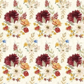 3" Elegant Vintage Fall Flowers and Autumn Foliage in Ivory by Audrey Jeanne