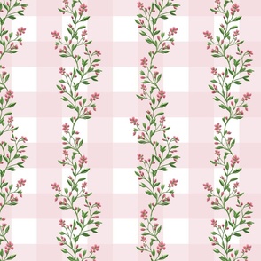 4"- Vining Flowers - Swedish Gingham – Petal Pink Gingham 