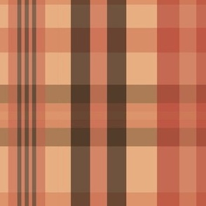 458 - Large scale warm sunset orange pink monochromatic plaid country rustic style wallpaper, coats and jackets, children’s dresses and tops, cute bedroom bed linen, seasonal tablecloths, napkins and table runners