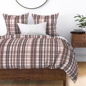 458 - Large scale  mushroom pink and fawn taupe classic monochromatic plaid country rustic style wallpaper, coats and jackets, children’s dresses and tops, cute bedroom bed linen, seasonal tablecloths, napkins and table runners