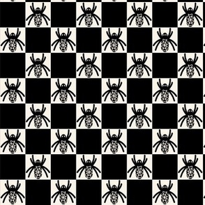 459 - Small scale Halloween black and white checkerboard for cute and scary kids apparel, trick or treat costumes, arachnid lovers, patchwork and quilting crafts.