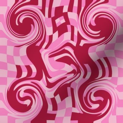 Surreal  Swirly Checked Teddy Bear  Stripes in Red and Pink