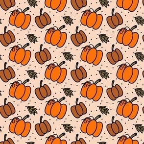 456 - Small scale Halloween cute pumpkins gourds squashes with curly swirly tendrils leaves and polka dots for added texture - for kids apparel_ party costumes_ table decorations_ table cloths_ table runners_ pet accessories-21