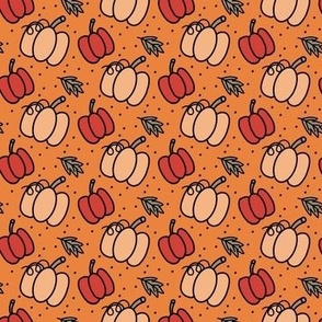 456 - Halloween cute pumpkins gourds squashes with curly swirly tendrils leaves and polka dots for added texture - for kids apparel_ party costumes_ table decorations_ table cloths_ table runners_ pet accessories-22