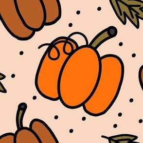 456 - Halloween cute pumpkins gourds squashes with curly swirly tendrils leaves and polka dots for added texture - for kids apparel_ party costumes_ table decorations_ table cloths_ table runners_ pet accessories-21