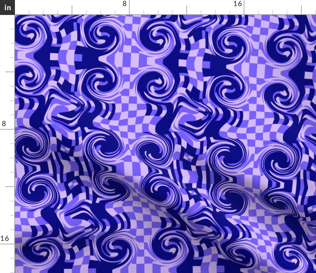 Surreal Swirly Checked Teddy Bear Stripes  in Purple and Lavender