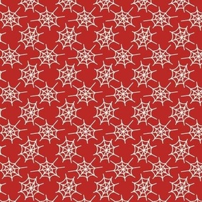 453 - Crimson red Small scale tiny hand drawn spider webs create a lace effect - for Halloween spooky scary kids apparel, children party costumes, table decorations, tablecloths, table runners, pet accessories, baby's first Halloween
