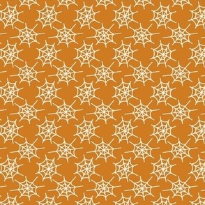 453 - Ochre burnt sienna Small scale tiny hand drawn spider webs create a lace effect - for Halloween spooky scary kids apparel, children party costumes, table decorations, tablecloths, table runners, pet accessories, baby's first Halloween