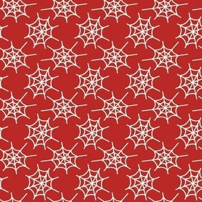 453 - Carmine red Sweet hand drawn spider webs create a lace effect - for Halloween spooky scary kids apparel, children party costumes, table decorations, tablecloths, table runners, pet accessories, baby's first Halloween