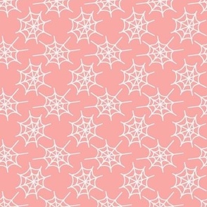 453 - Coral pink Sweet hand drawn spider webs create a lace effect - for Halloween spooky scary kids apparel, children party costumes, table decorations, tablecloths, table runners, pet accessories, baby's first Halloween