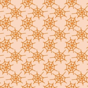 453 - Blush pink and mustard orange Sweet hand drawn spider webs create a lace effect - for Halloween spooky scary kids apparel, children party costumes, table decorations, tablecloths, table runners, pet accessories, baby's first Halloween
