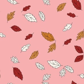 461 - Small scale October windblown baby blush pink, maroon and off white floating oak and chestnut leaves for kids apparel seasonal decor, table cloth, runners, nursery decor,  napkins 