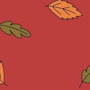 461 - Large scale October windblown floating oak and chestnut leaves in golden ochre mustard, olive green, deep crimson red  for kids apparel, seasonal decor, tablecloths, runner, napkins, loot bags