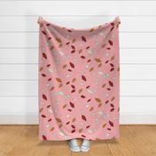 461 - Large scale October windblown baby blush pink, maroon and off white floating oak and chestnut leaves for nursery wallpaper, kids apparel seasonal decor table cloth runner napkins loot bags