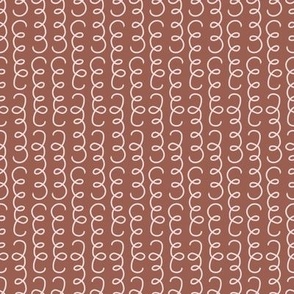 454 - Small scale Delicate hand drawn curls in fawn brown and mushroom pink forming a lacey style - for kids apparel_ party costumes_ table decorations_ table cloths_ table runners_ pet accessories