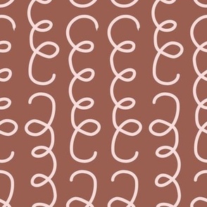454 - Medium scale Delicate hand drawn curls in fawn brown and mushroom pink forming a lacey style - for kids apparel_ party costumes_ table decorations_ tablecloths_ table runners_ pet accessories