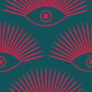 Art Deco Evil Eye - Pantone Viva Magenta on Dark Teal Blue - LARGE