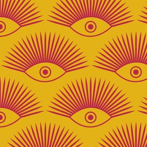 Art Deco Evil Eye - Pantone Viva Magenta on Mustard Yellow - LARGE