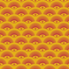 Art Deco Evil Eye - Pantone Viva Magenta on Mustard Yellow - SMALL