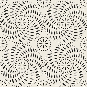 swirls - creamy white_ raisin black - hand drawn circle geometric