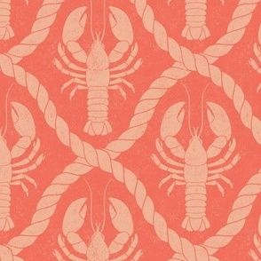 Lobster Stamp Damask - Coastal Chic Collection (Deep Coral)