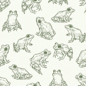 Sketched Frogs Hand-Drawn in Cream and Green