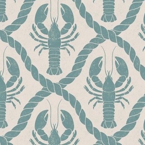 Lobster Stamp Damask - Coastal Chic Collection (Opal Shadow Blue - Light)