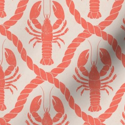 Lobster Stamp Damask - Coastal Chic Collection (Coral)