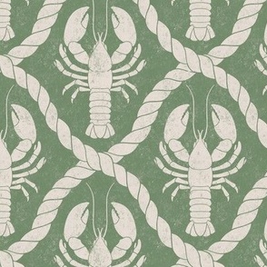 Lobster Stamp Damask - Coastal Chic Collection (Seaweed Green)