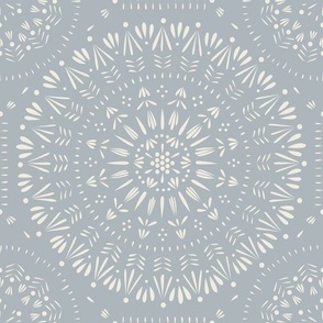 mandala ish - creamy white_ french grey blue - hand drawn geometric