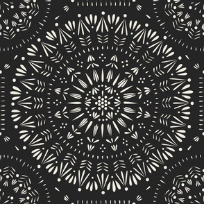 mandala ish - creamy white_ raisin black - hand drawn geometric