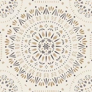 mandala ish - creamy white_ lion gold_ purple brown - hand drawn geometric