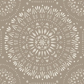 mandala ish - creamy white_ khaki brown - hand drawn geometric