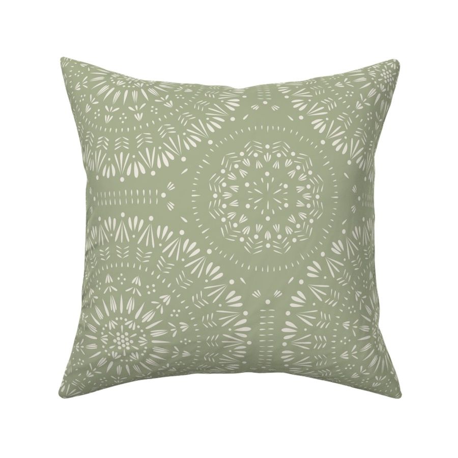 mandala ish - creamy white_ light sage green - hand drawn geometric