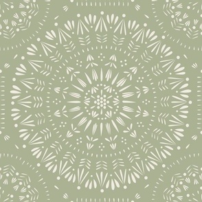 mandala ish - creamy white_ light sage green - hand drawn geometric