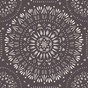 mandala ish - creamy white_ purple brown - hand drawn geometric