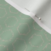 Pastel baby pink floral honeycomb hexagon shapes on sage green_ green and pink cottage country botanics