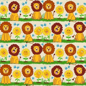 Cute Funny Faces Lions & Sunflowers in Cream Pallet