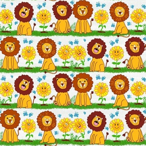Cute Funny Faces Lions & Sunflowers in White Pallet
