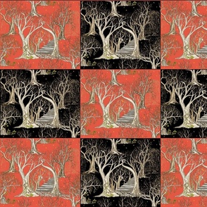 Spooky Trees in the Forests of Flame and Deep Black Midnight - Medium Scale Panels