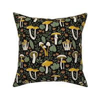 Mushrooms and Foliage - Yellow, Green and Black - Small scale 