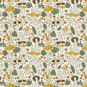 Mushrooms Yellow, Green and Beige - Small Scale 